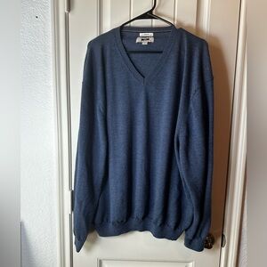 Joseph Abboud Men's V-Neck Soft Fine Merino Wool Sweater in Blue 4X